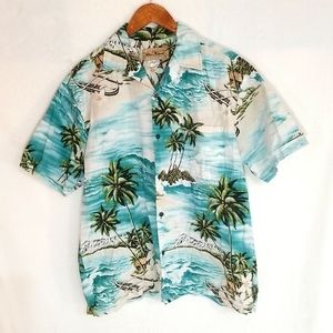 Mens Blue Hawaii Brand Hawaiian Island Tropical Button Down Shirt Size XL